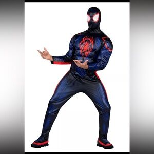Adult Spiderman Miles Morales Costume Padded Jumpsuit And Mask Men Medium 28-30